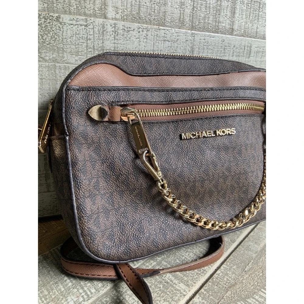 Michael Kors Jet Set Crossbody Bag Shoulder‎ with Large Zip Chain - Brown